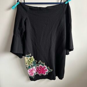 Karen Kane Black Midi Dress with Floral Applique